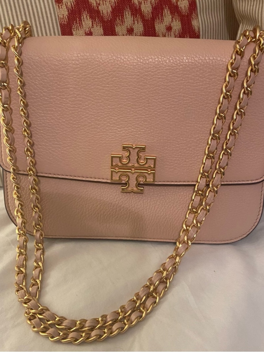 Tory Burch Blush Pink Pebbled Leather Chain Crossbody